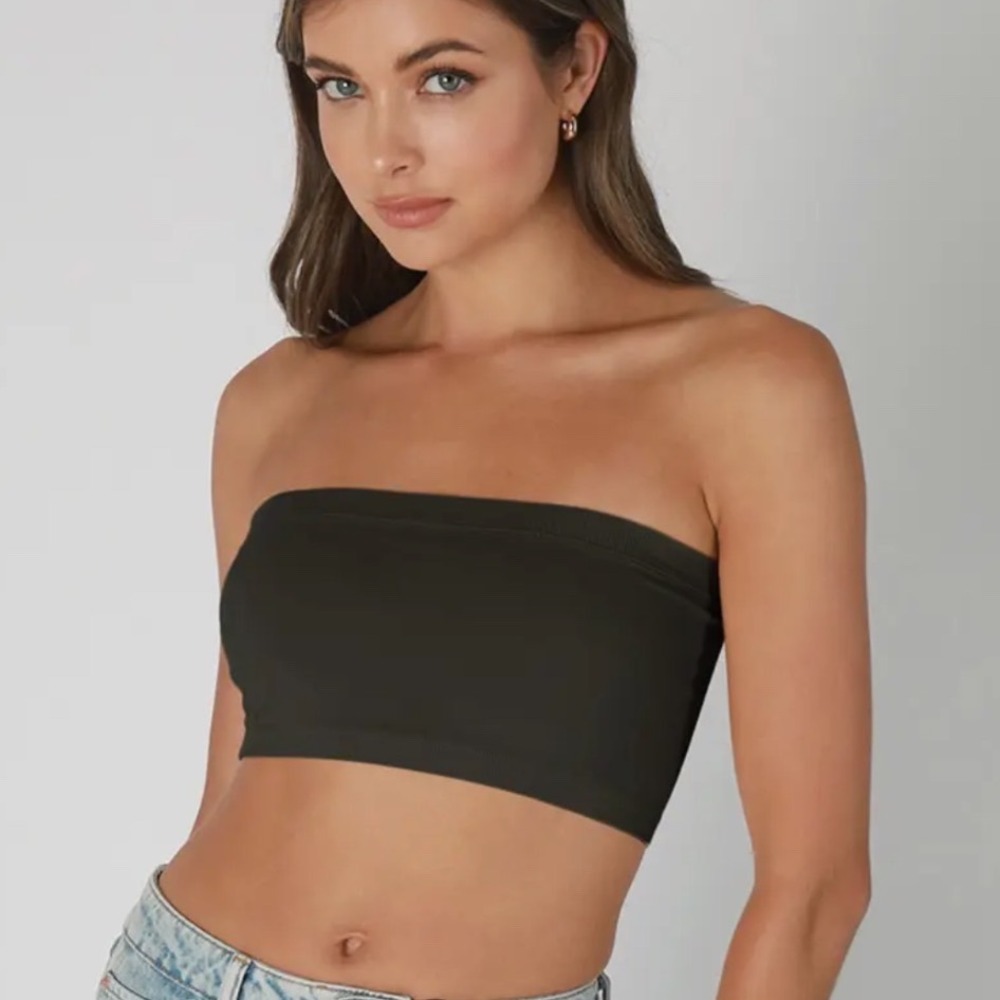 Full Tilt Black Seamless Bandeau Tube Top One Size Minimalist Y2K Strapless